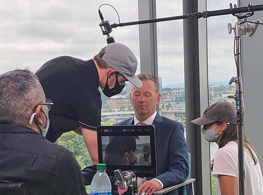 Chair Jeremiah Stromberg (OR) prepares to film a virtual welcome to the 2021 Virtual Annual Business Meeting.