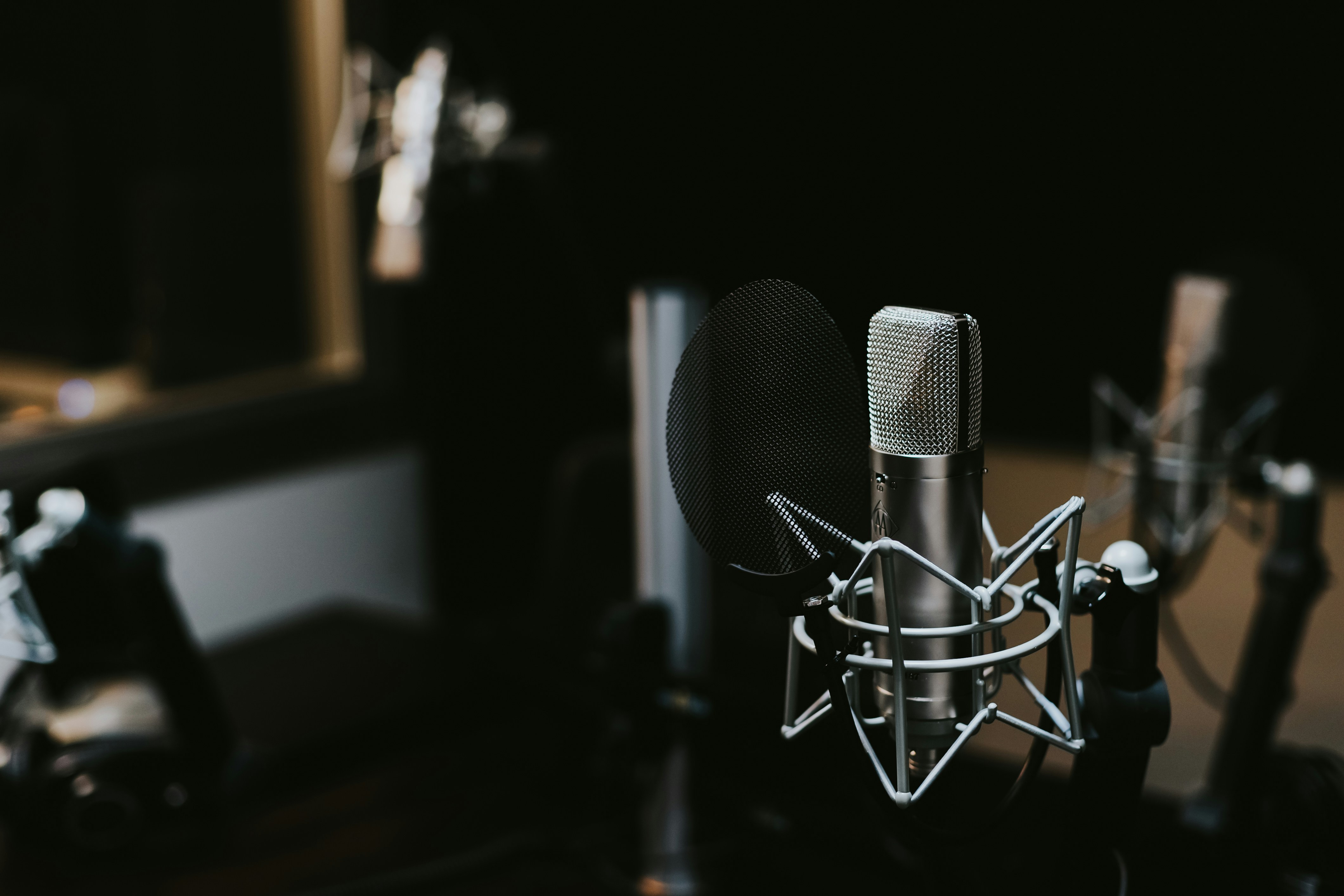 Microphone in a studio with a black background